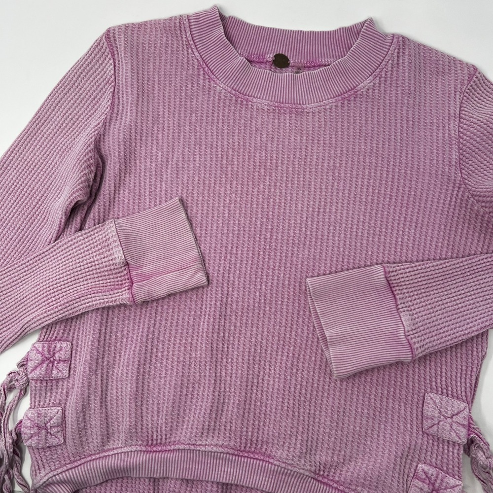 Free People FP One Interlaken Crop Long Sleeve Waffle Knit Top Pink Small
